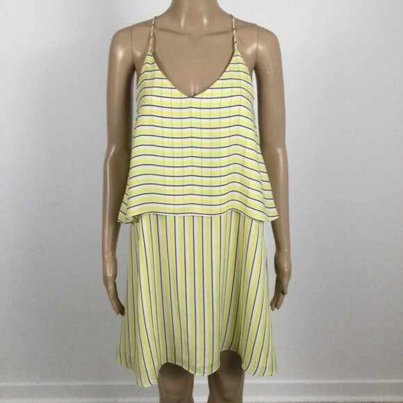 👛 2/$20 DESIGN LAB Spaghetti Strap Lined Sundress, Yellow Black White Stripes - Picture 1 of 6